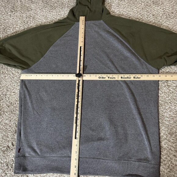 Levis Hoodie Sweatshirt Mens XL Gray Green Daffy Raglan Denim Goods Logo Fleece - Picture 5 of 7